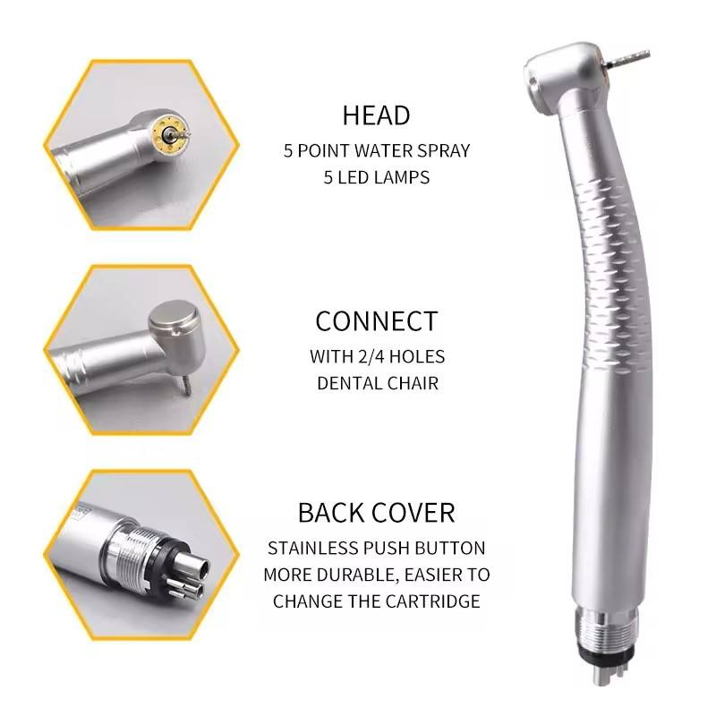Electric Dental LED Turbine Handpiece Kit 5-Way Water Spray Low Speed Contra Angle Ceramic Bearing